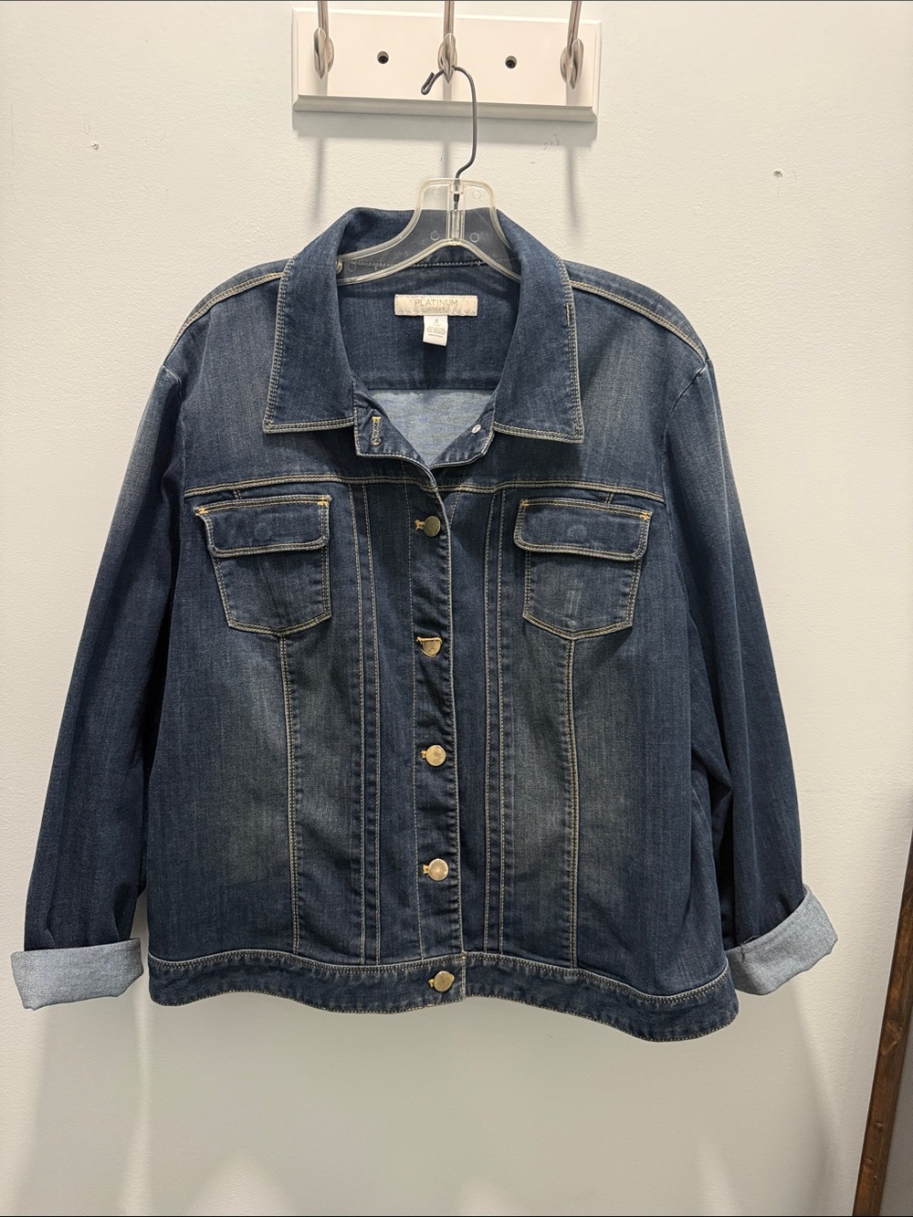 Chico's Dark Blue Denim Jacket with Brass Buttons size 20-22w.